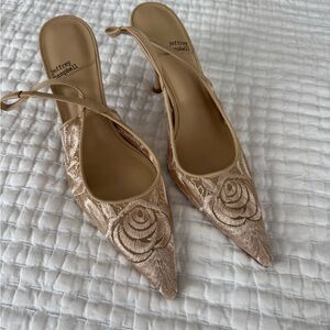 Jeffrey Campbell Lofficele Sling Back in Natural Lace